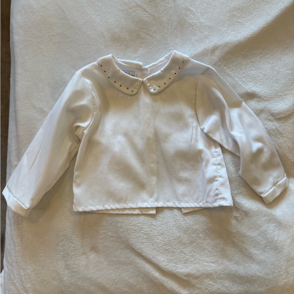 Peter Pan Collar White Boys Shirt with Embroidery Detail